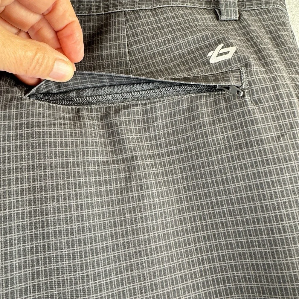 Bolle‎ Golf Tech Shorts Mens 40 Gray Plaid Stretch Bermuda Casual Flat